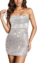 PORRCEY Women's Hot Drilling Long Sleeve Mesh Rhinestone Dress - Sheer