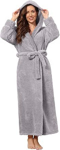 Hellomamma Long Hooded Robe for Women - Luxurious Warm Flannel Fleece