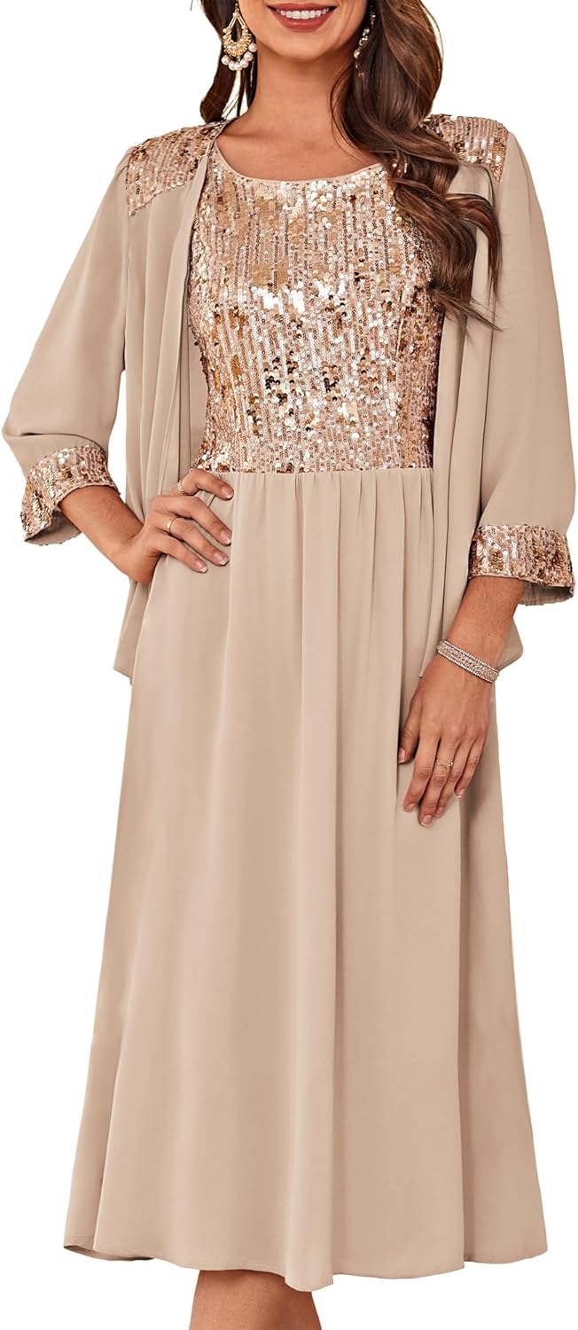 Elegant Two Piece Wedding Guest Dress with Jacket for Women