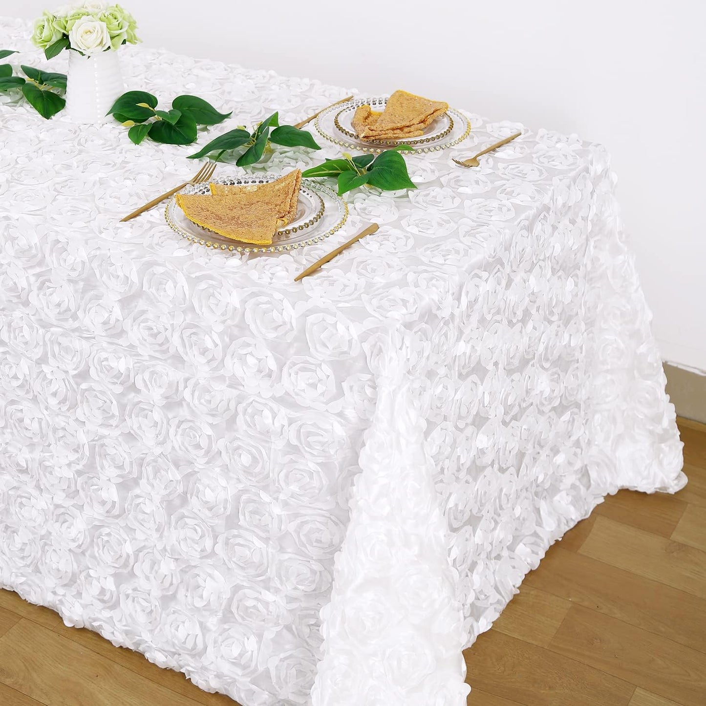 Elegant 3D Floral Satin Rosette Tablecloth for Events and Weddings