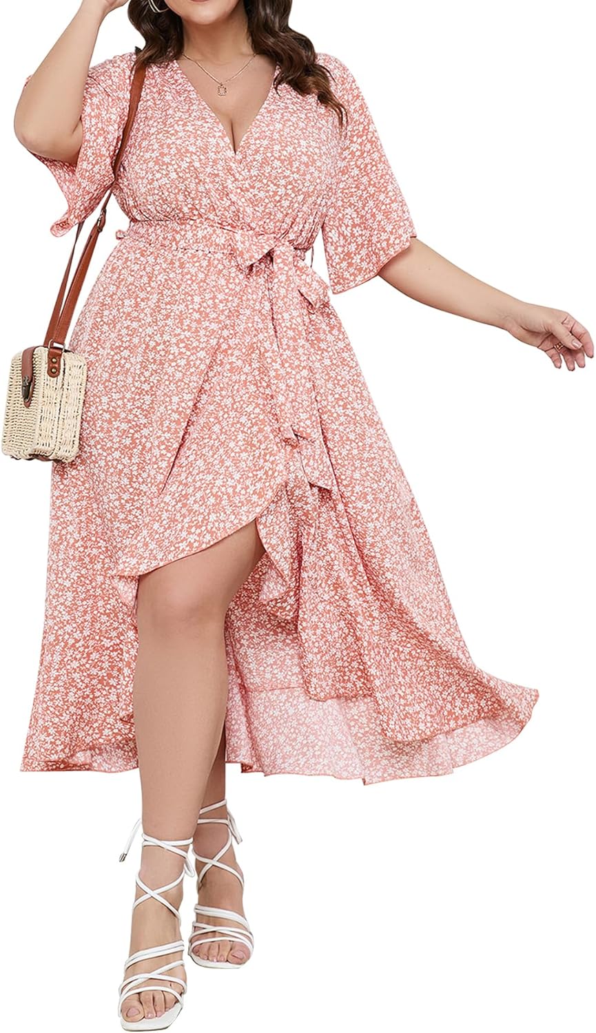 SCOMCHIC Plus Size Maxi Dress for Women with Ruffle Design