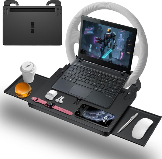 Steering Wheel Tray for Car Food and Laptop Use - Adjustable Table