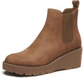 Athlefit Women's Chelsea Wedge Boots - Slip-On Lug Sole Comfort