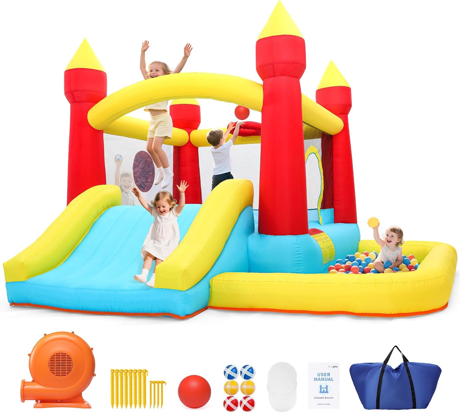 Bounce House with Blower & Slide for Kids' Indoor/Outdoor Fun