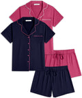 2 Pack Womens Pajama Set Button Down Short Sleeve - Breathable Summer