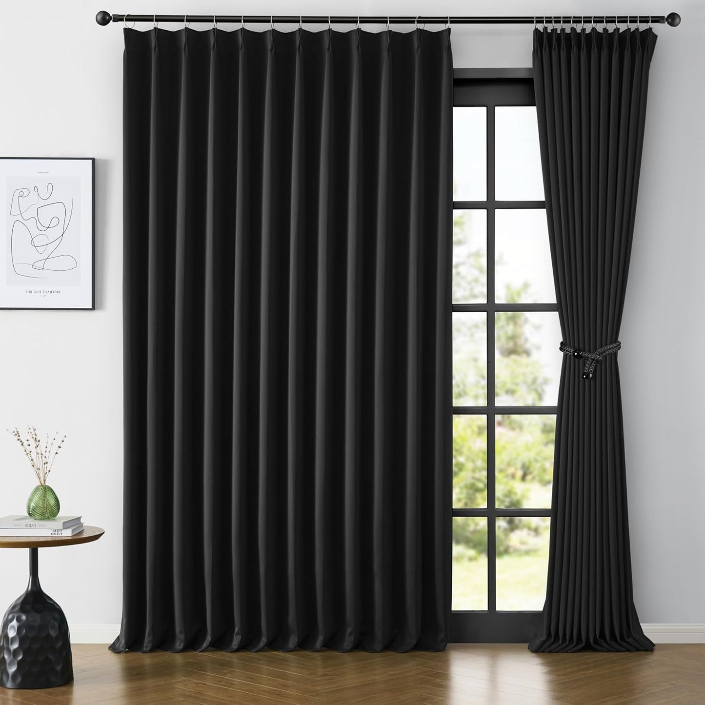 80 Inch Wide Black Pinch Pleated Curtains for Elegant Spaces