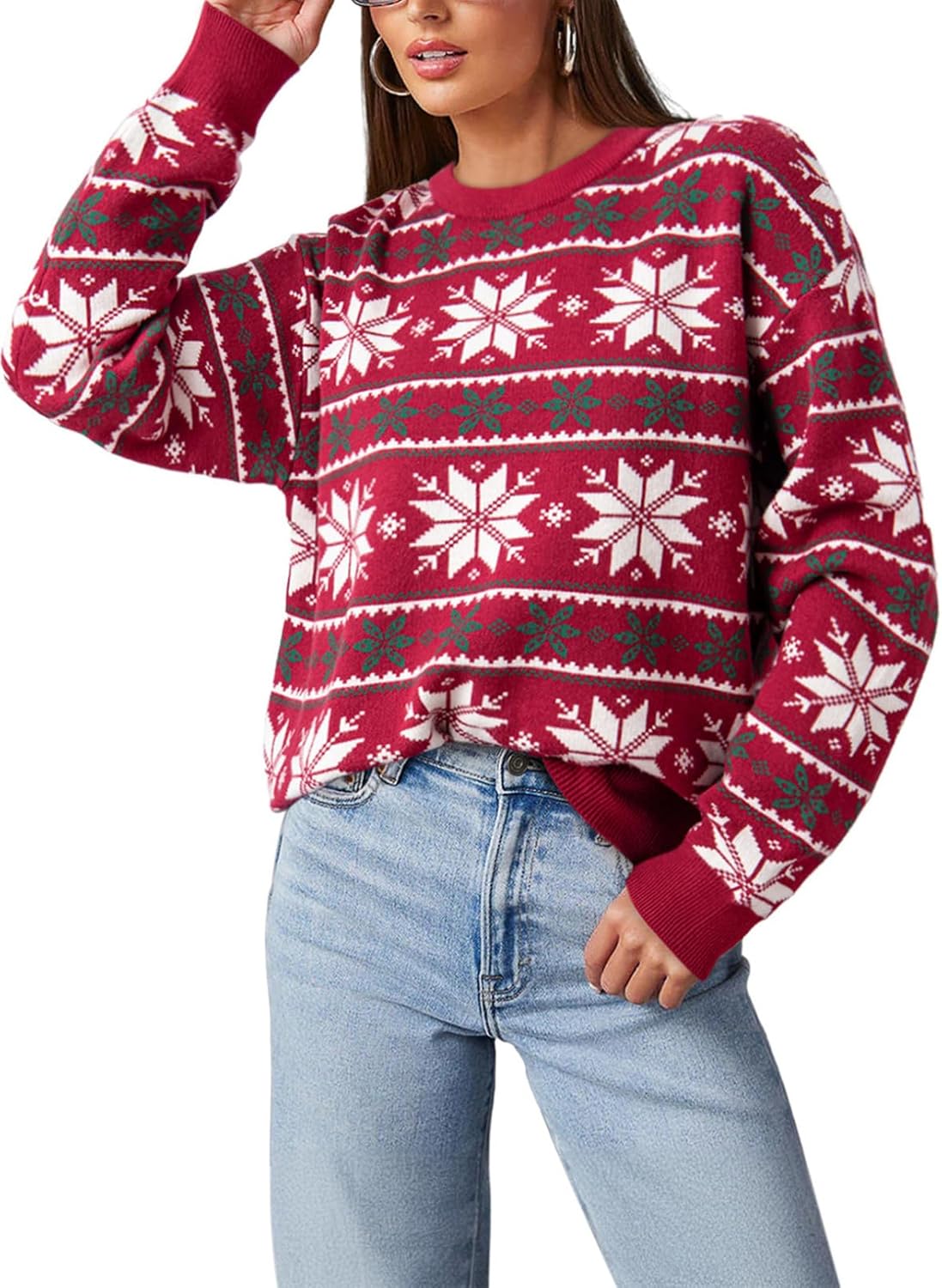 Dokotoo Floral Print Cable Knit Pullover Sweater for Women