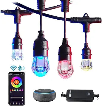 HVS Smart Outdoor String Lights 48Ft Color Changing RGBW
