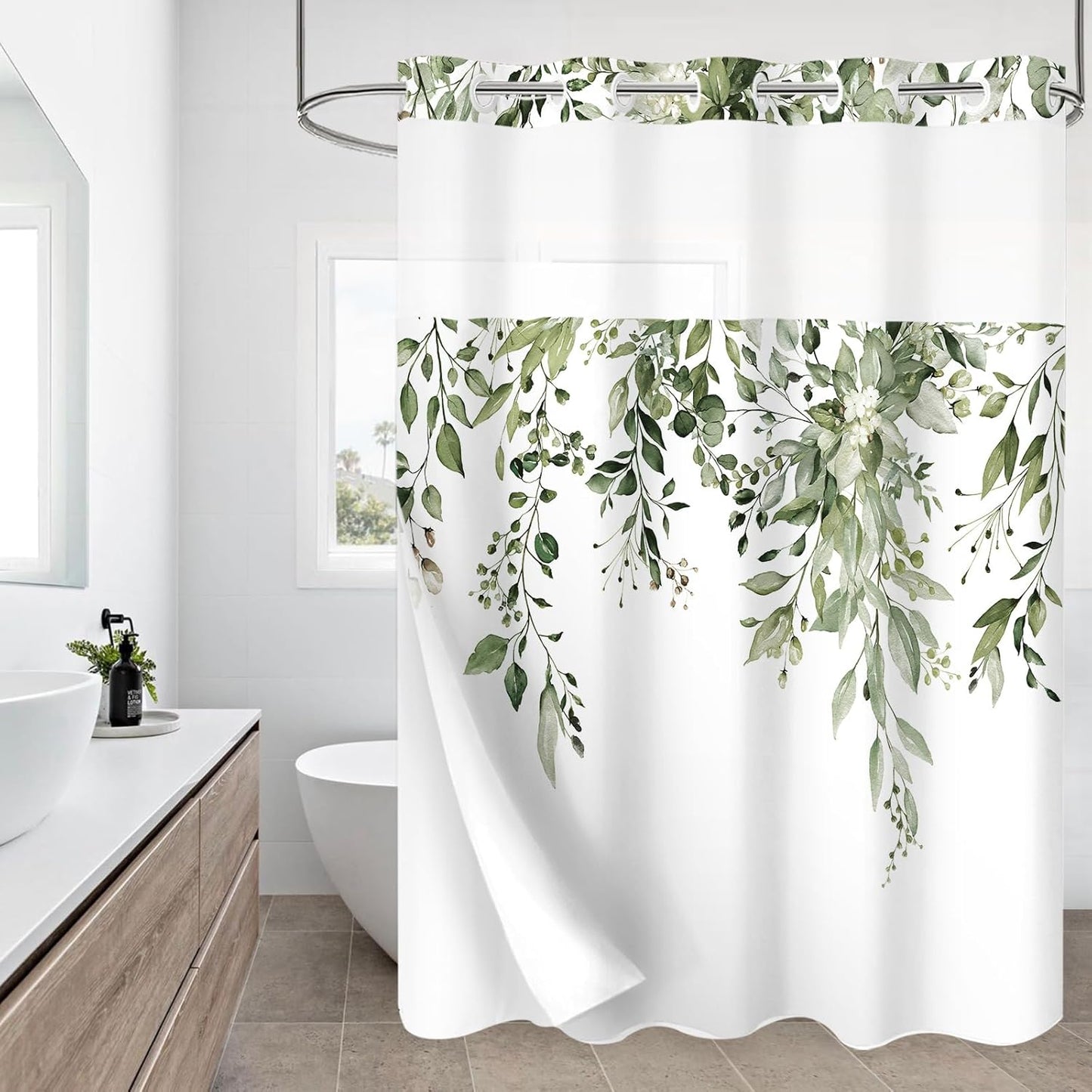 Gibelle Olive Green Eucalyptus Shower Curtain Set