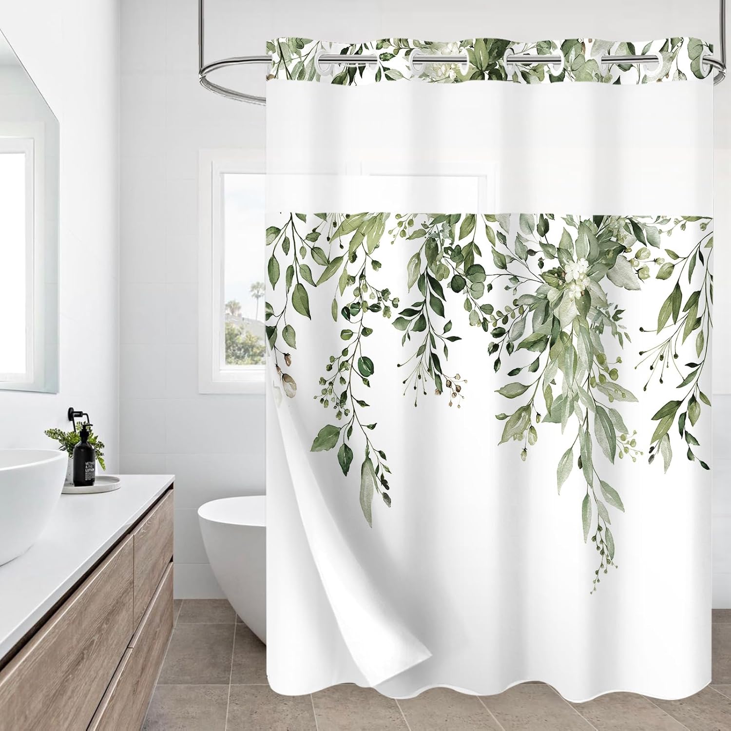 Gibelle Olive Green Eucalyptus Shower Curtain Set