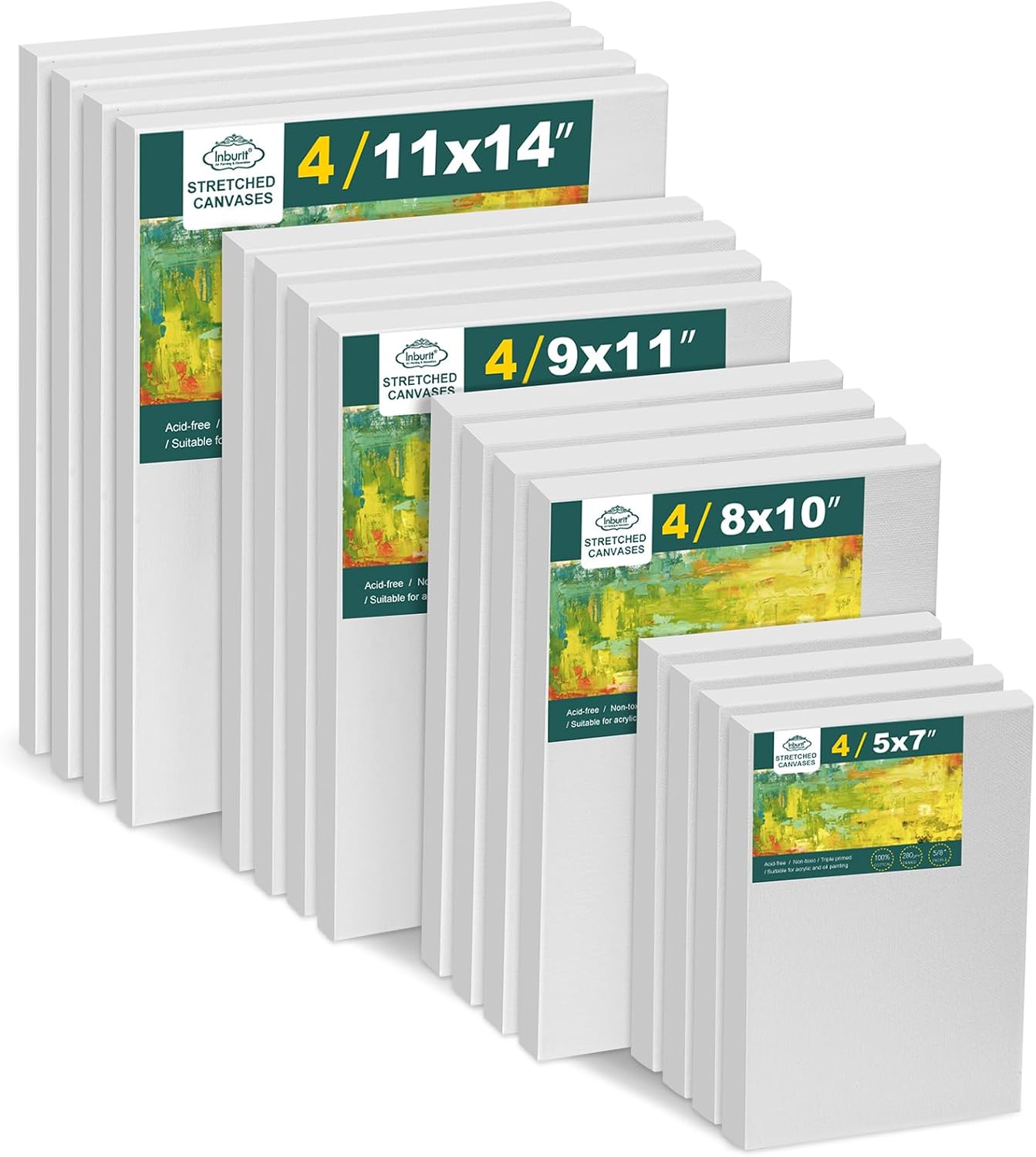 Canvas for Painting Set of 16 with Multiple Sizes for Artists