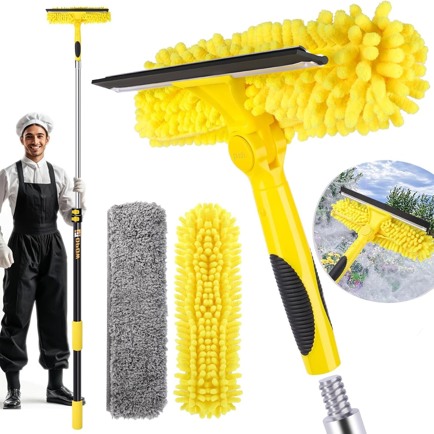 144ft' Long Reach Window Squeegee with Telescoping Pole for Cleaning