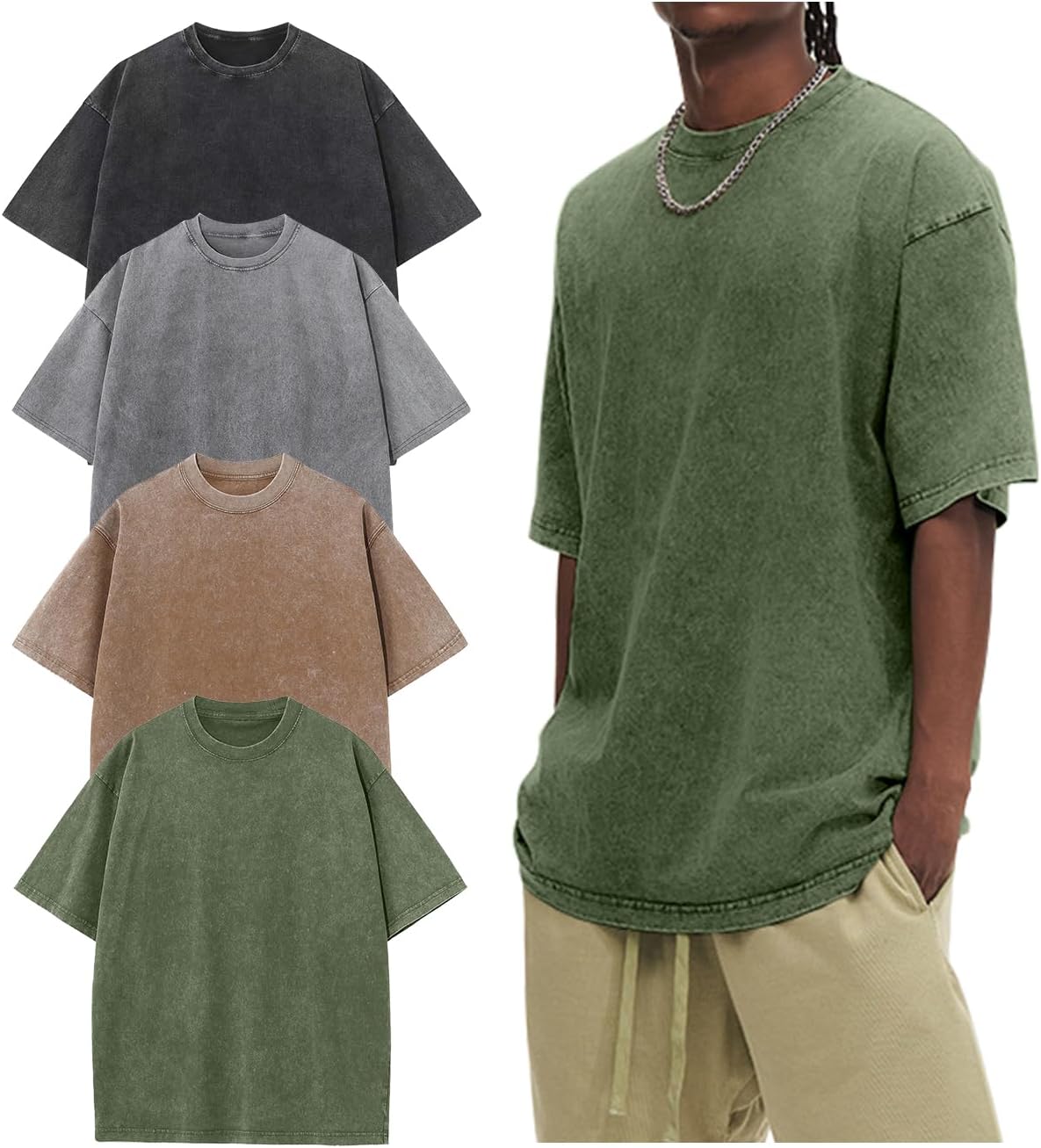 Oversized Tshirts for Men Acid Wash Vintage Cotton Heavyweight Tees