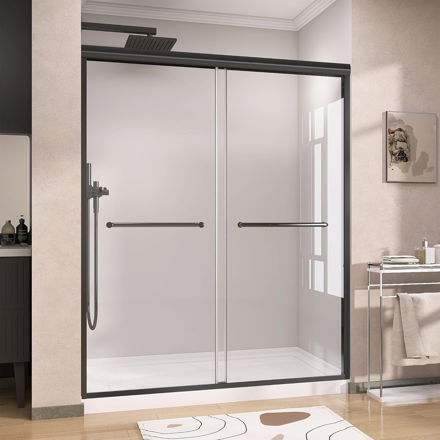 GETPRO Semi-Frameless Double Sliding Shower Doors for Walk-in Showers