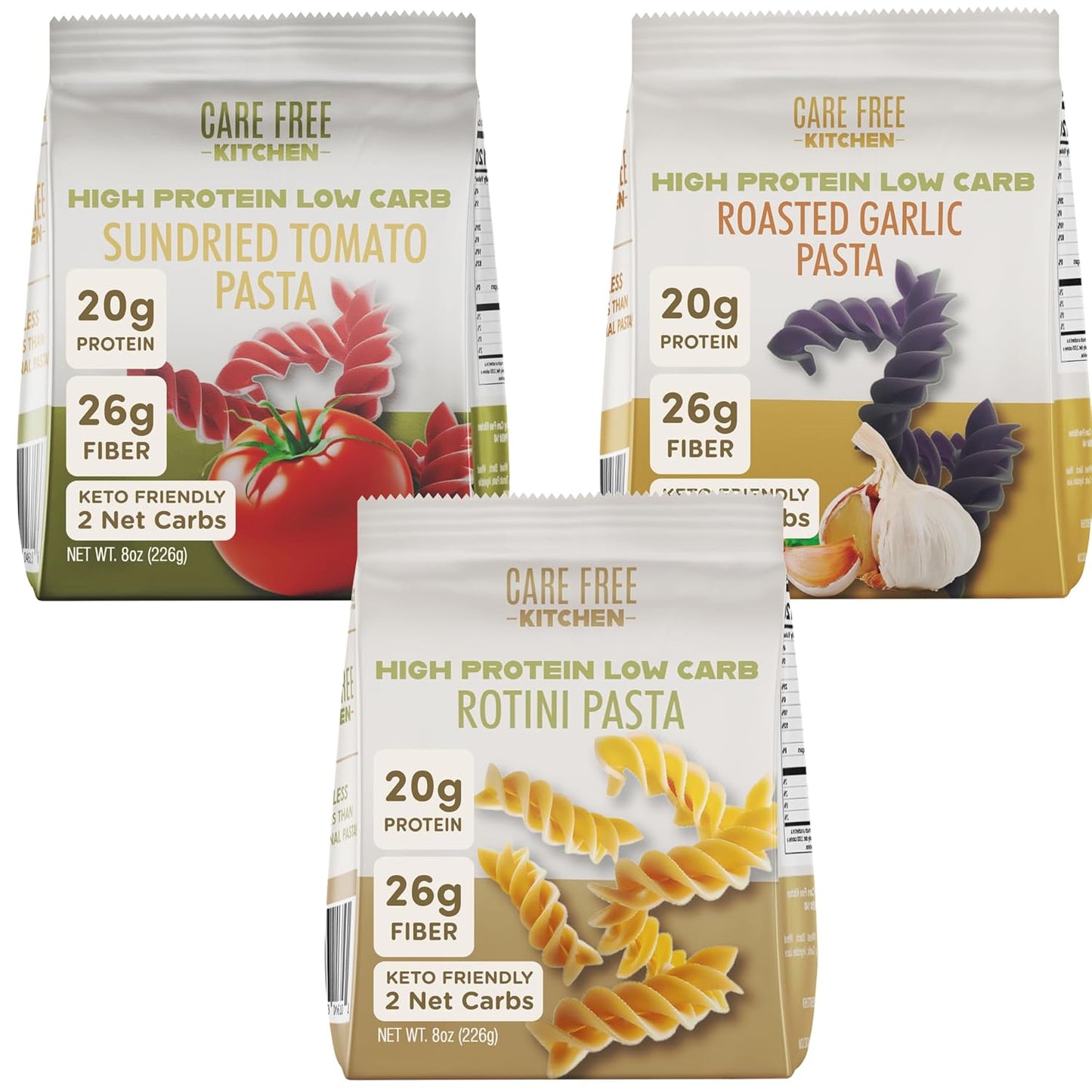 Care Free Kitchen Rotini Keto Pasta Noodles Variety 3-Pack