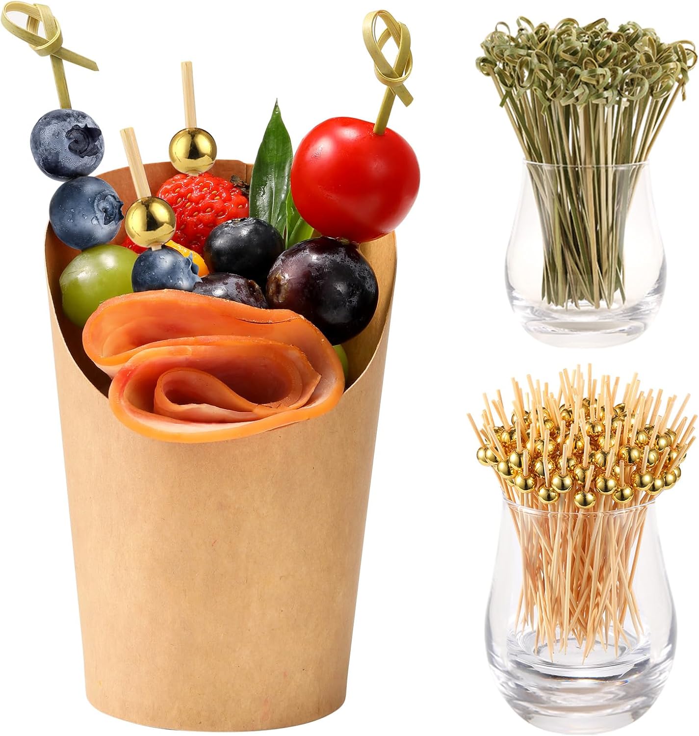 100 Pcs 12 oz Charcuterie Cups with Bamboo Skewers for Parties