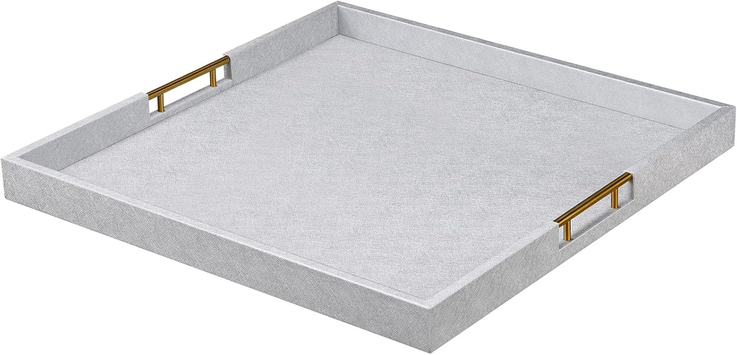 24x24 Inches Extra Large Silver Faux Leather Ottoman Tray
