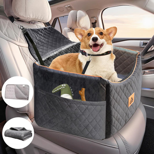 Memory Foam Dog Car Seat, Washable Cover, 2 Pockets - Gray