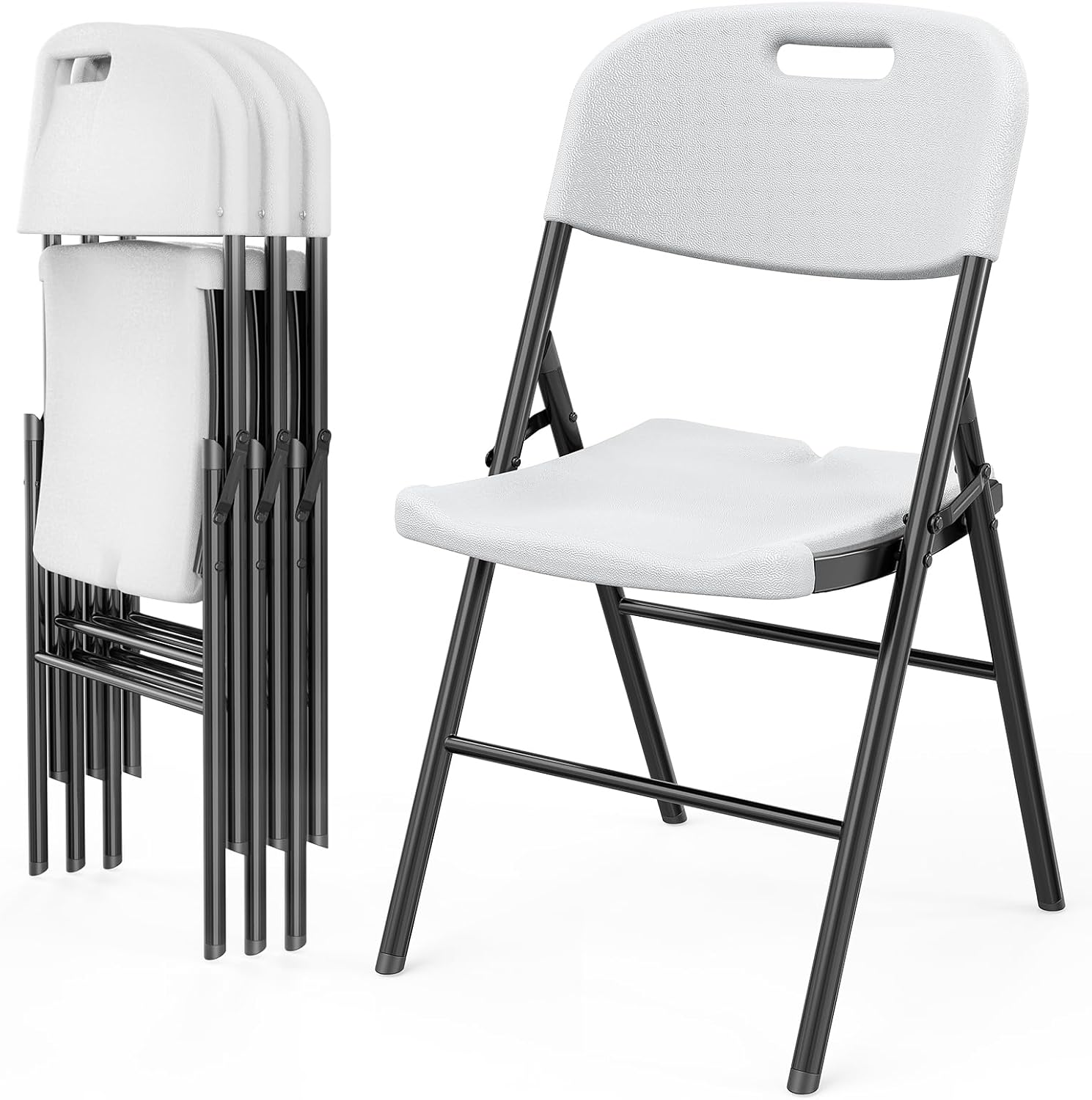 VINGLI Heavy Duty Folding Chairs, 4 Pack White - Portable Steel Frame for Any Occasion