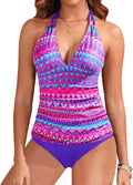 Yonique Womens Two Piece Tankini Halter V Neck - Plus Size Fit