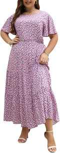 Plus Size Maxi Dress for Curvy Women - Flared Ditsy Floral Maxi