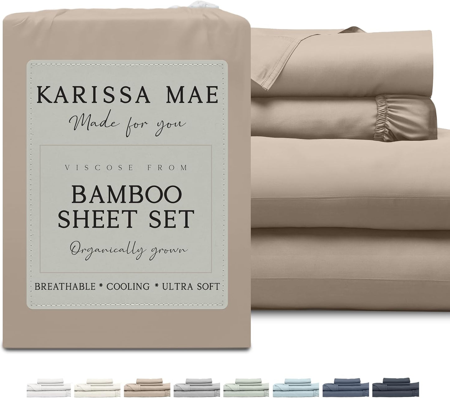 KARISSA MAE Cooling Bamboo Viscose King Sheet Set for Comfort