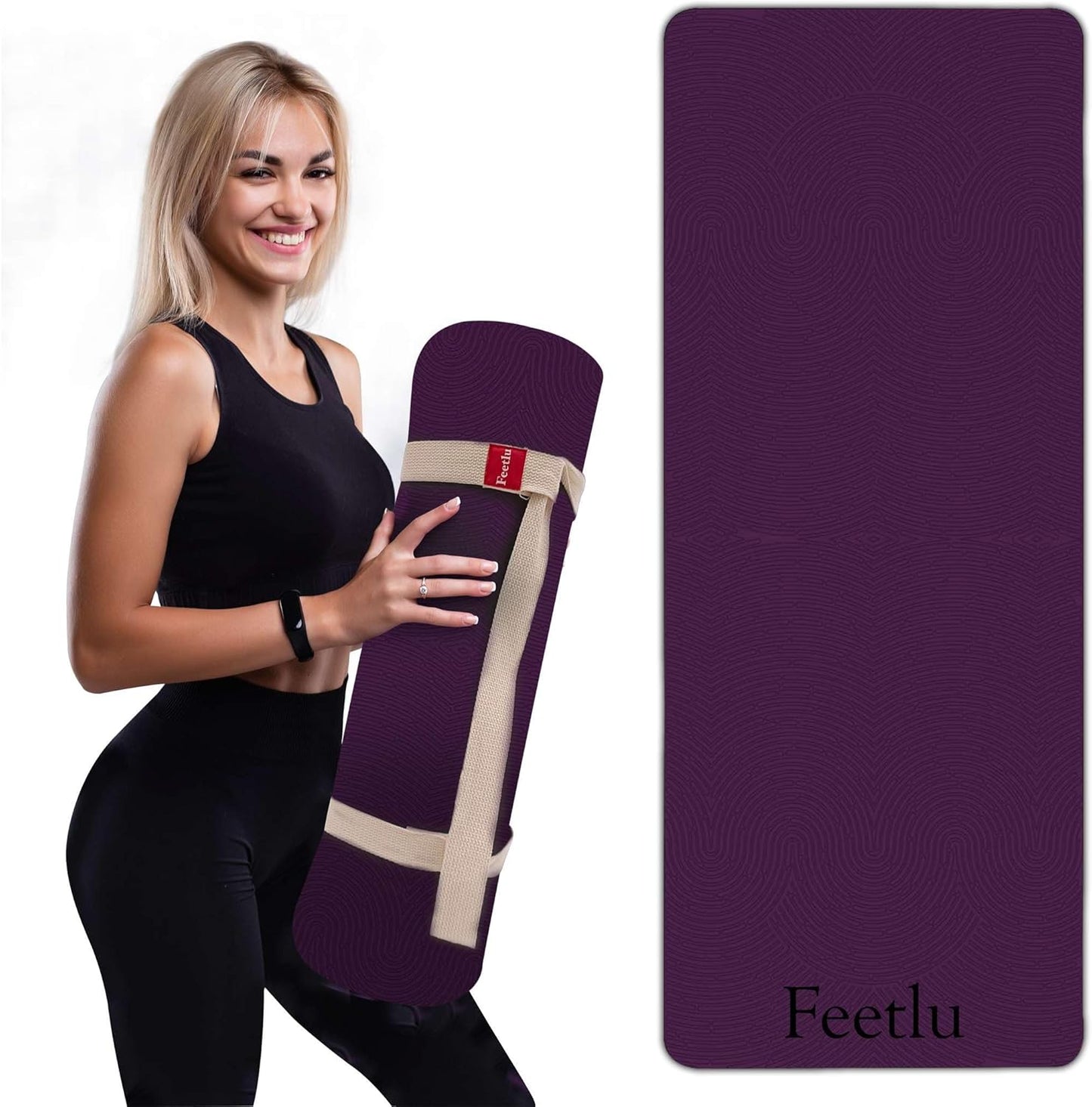 Feetlu Thick Non-Skid Yoga Mat - Eco-Friendly, Portable