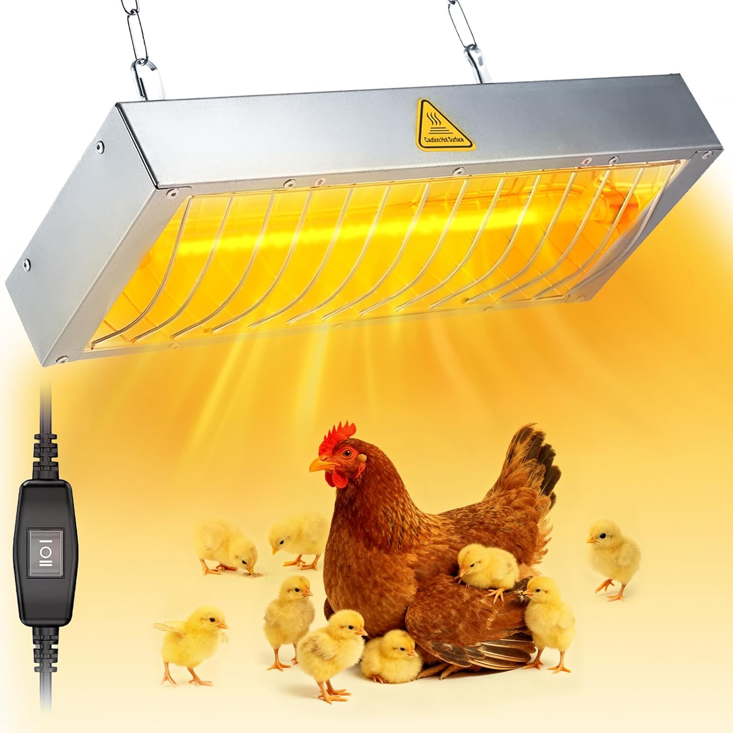 600W Heat Lamp for Chickens - Adjustable Temp & Height Heater