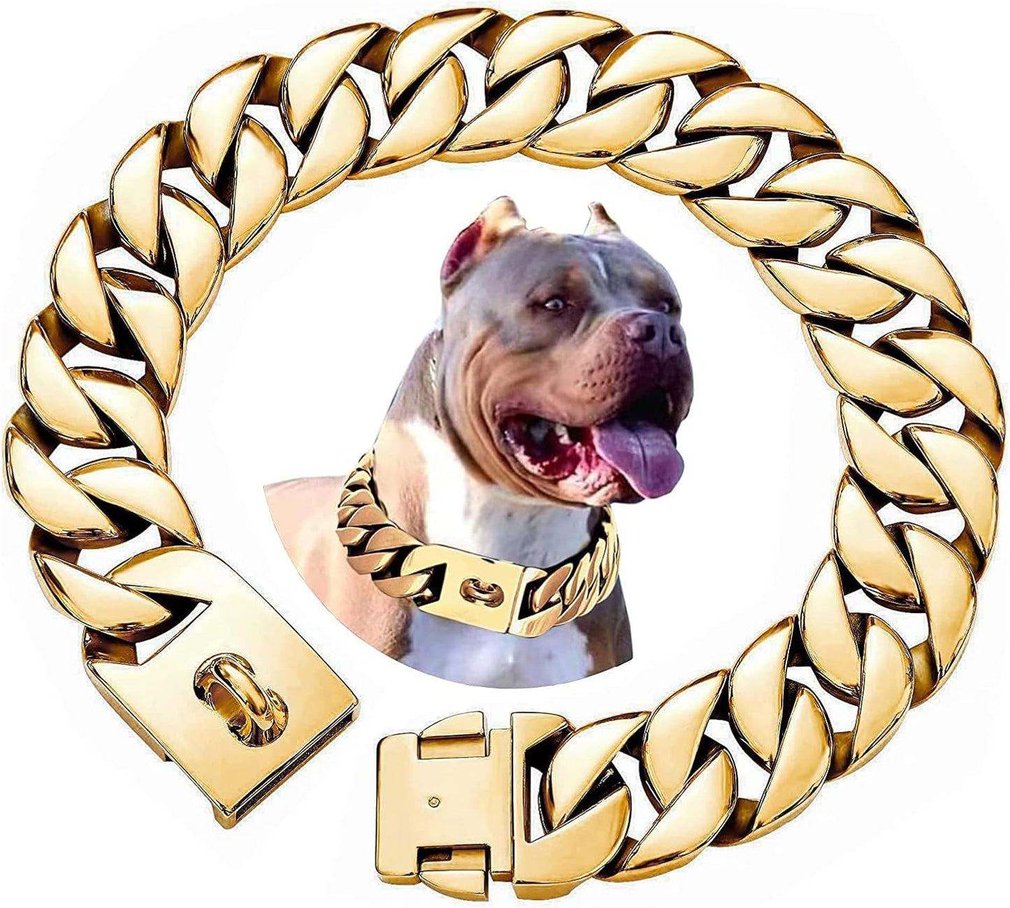 Durable 32MM Thick Cuban Link Dog Collar for Large Breeds