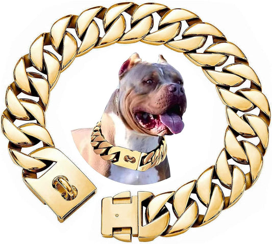 Durable 32MM Thick Cuban Link Metal Dog Collar for Large Dogs