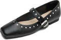 Women Mary Jane Shoes with Studded Strap - Comfortable Dress Flats