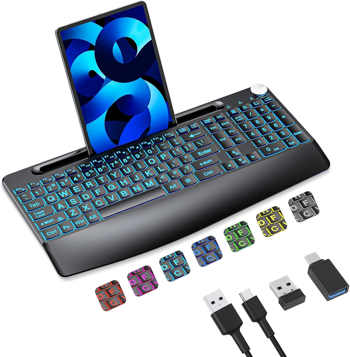 Lighted Large Print Full Size Wireless Keyboard with Backlit Colors