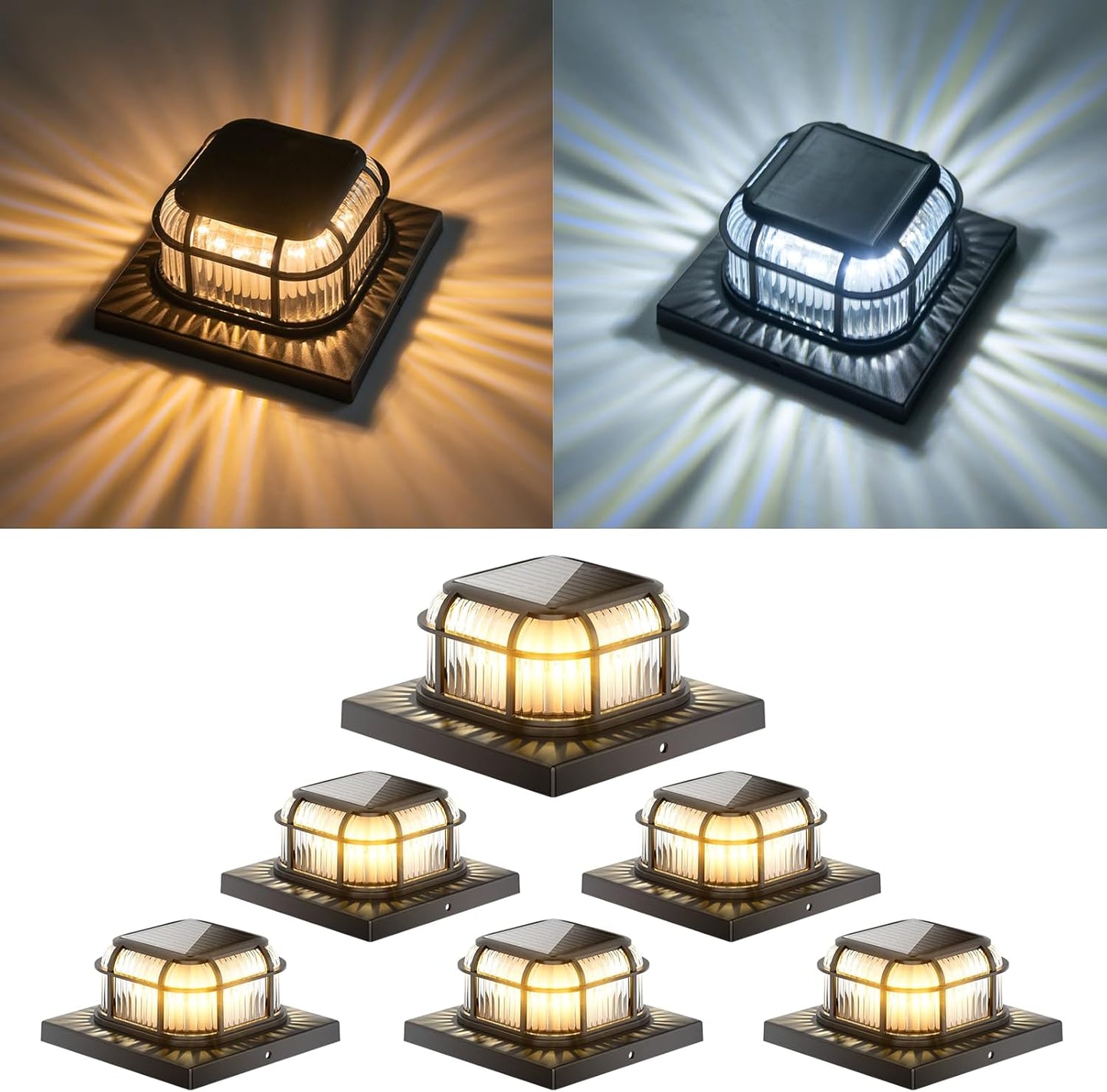 Solar Post Light 6 Packs with Two Light Modes for Outdoor Use