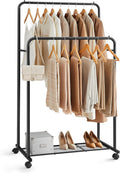 Double Rod Clothes Rack with Wheels - Heavy Duty Garment Rack