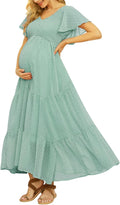Swiss Dot Smocked Maternity Dress - Flowy Boho Maxi for Photoshoots so