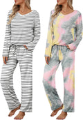 Ekouaer Womens 2 Pack Pajama Set Long Sleeve V Neck - Cozy