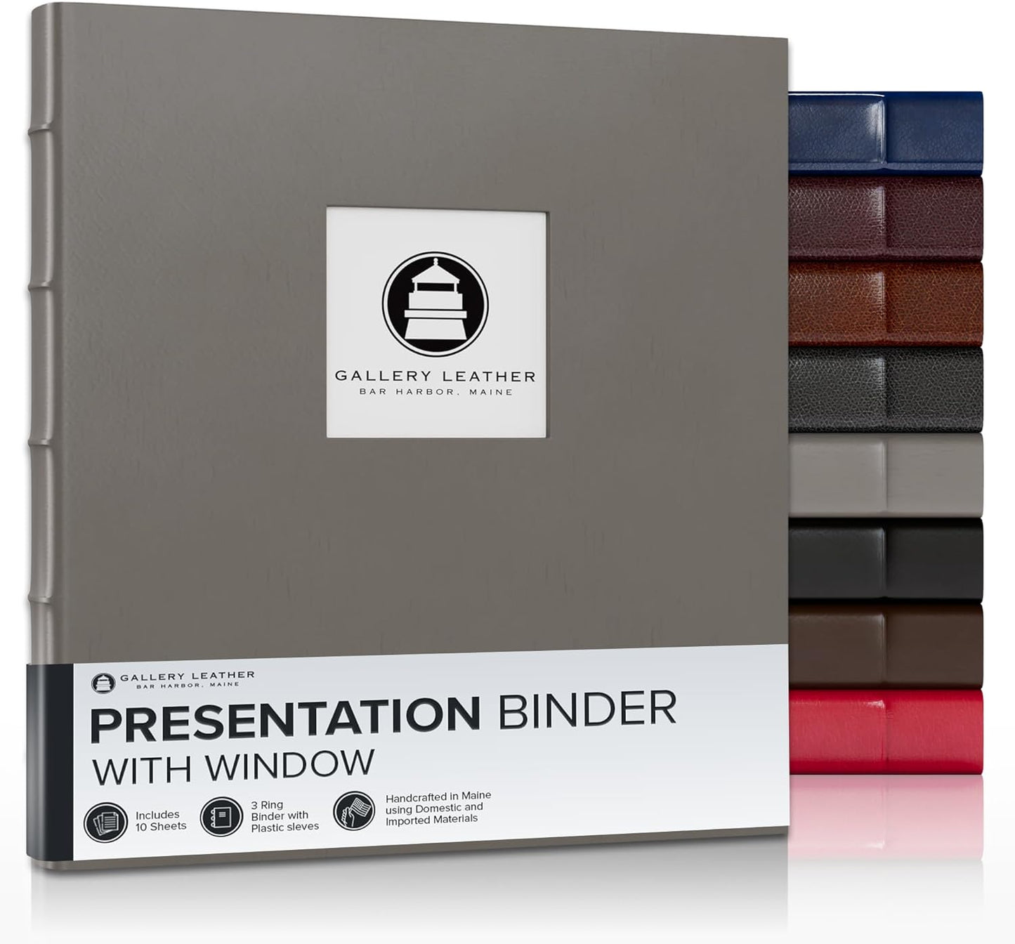 Gallery Leather 3 Ring Binder with Plastic Sleeves for Presentations