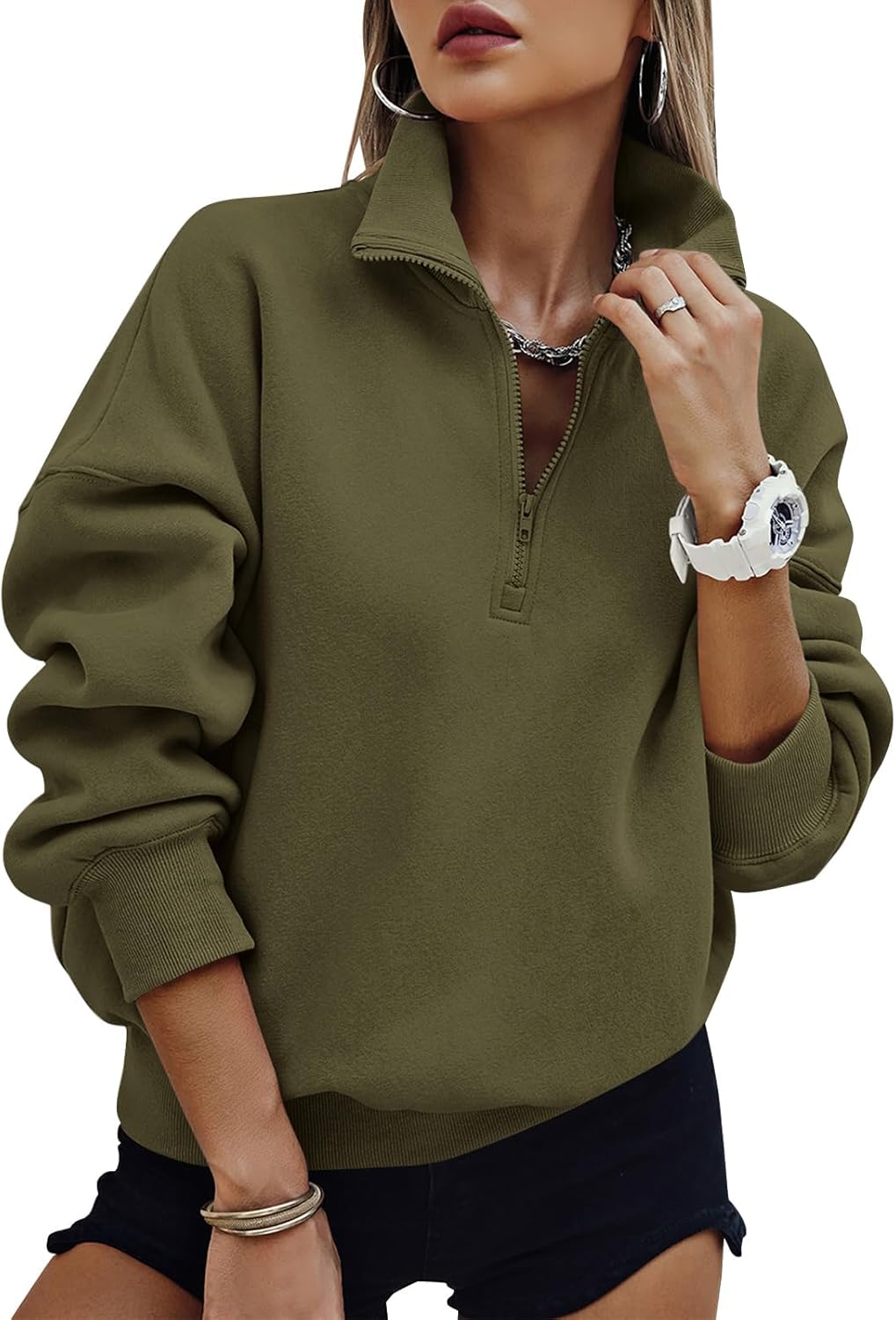 PRETTYGARDEN Womens Half Zip Oversized Sweatshirts for Fall