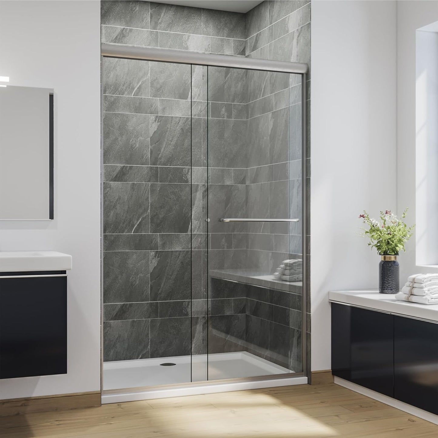 Bypass Sliding Shower Door with Brushed Nickel Finish for Elegance