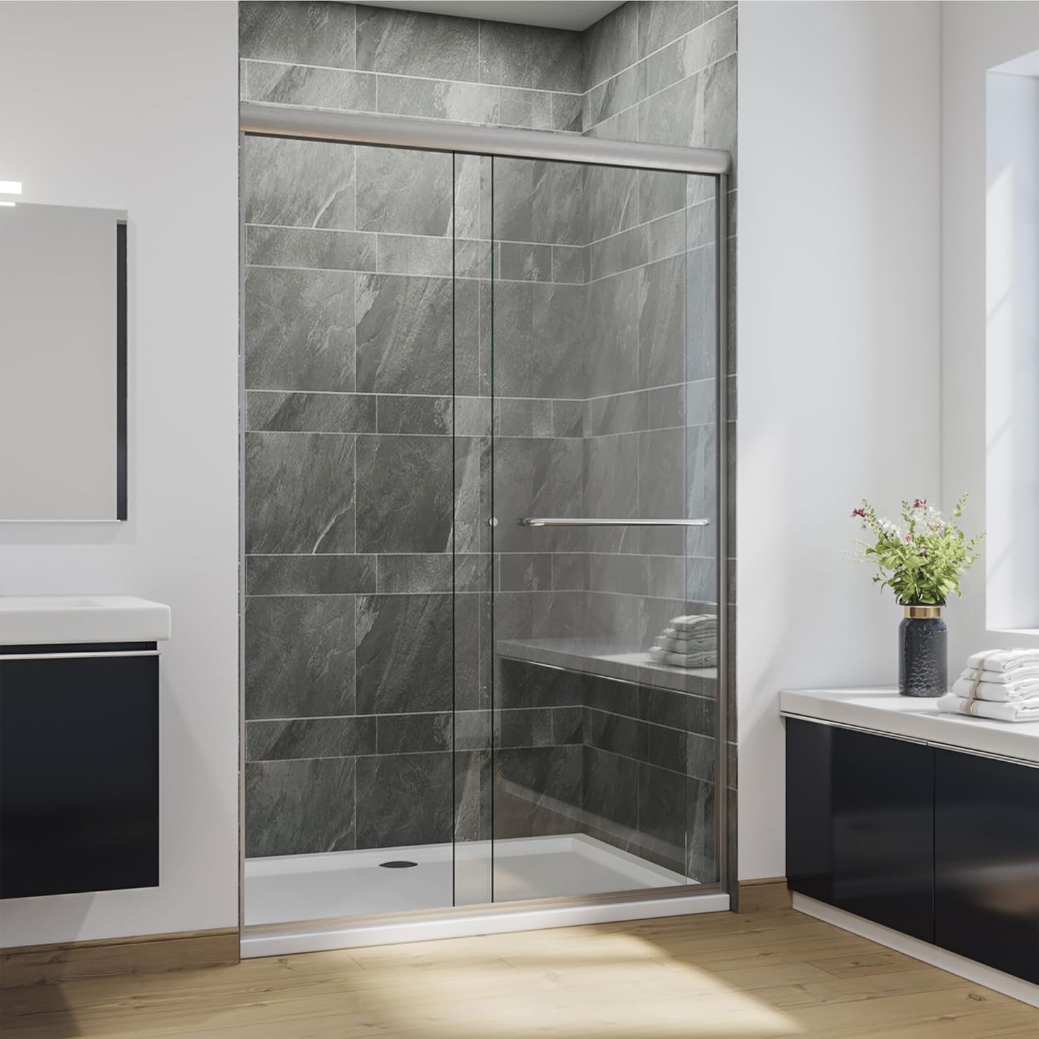 Bypass Sliding Shower Door with Brushed Nickel Finish for Elegance