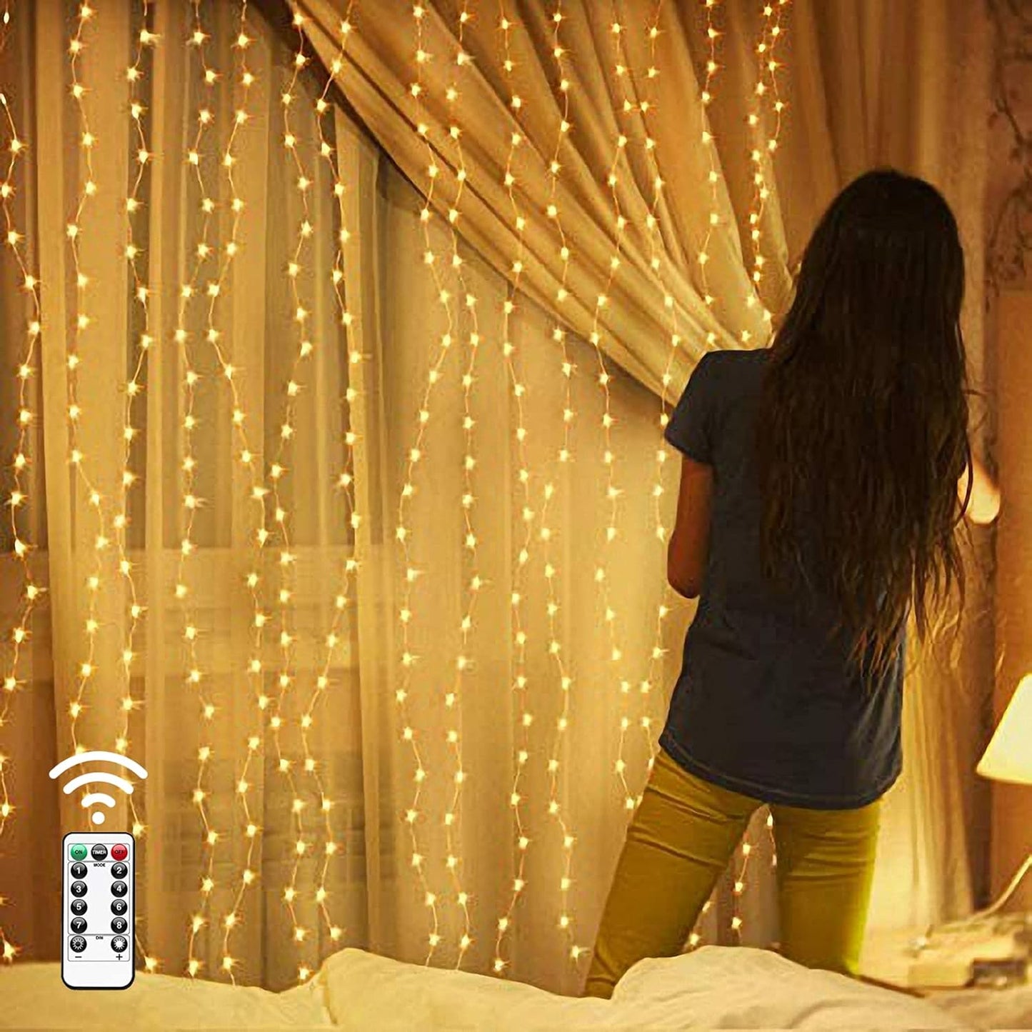 Mesha LED Fairy Lights: 300 Warm White LEDs, 9.8x9.8ft - Perfect for Home Decor!