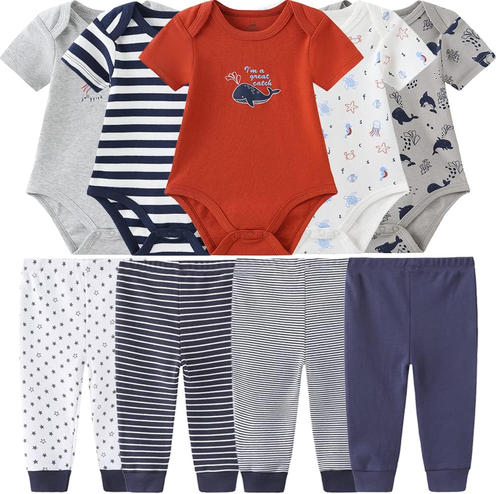 Baby Layette Set 9-Piece Bodysuits Pants for Boys and Girls