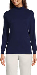 Lands' End Women's Relaxed Cotton Long Sleeve Mock (Style QFL9)