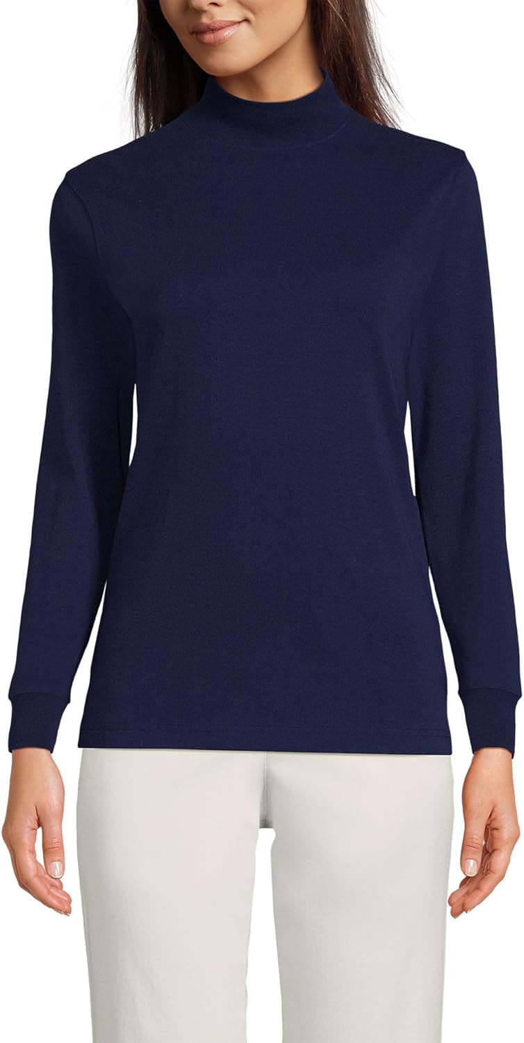 Lands' End Women's Relaxed Cotton Long Sleeve Mock Turtleneck