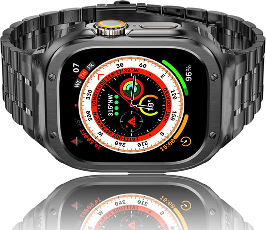 HASLFM Stainless Steel Watch Band with Rugged Case for Apple Watch