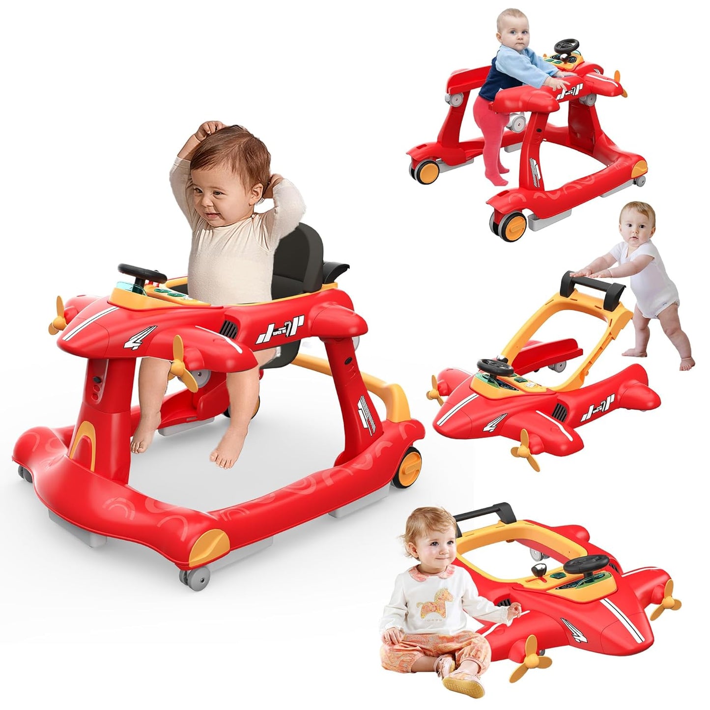 6-in-1 Foldable Baby Walker with Adjustable Height & Speed