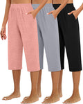 Huukeay Womens Capri Sweatpants 3-Pack - Cozy Wide Leg Capris