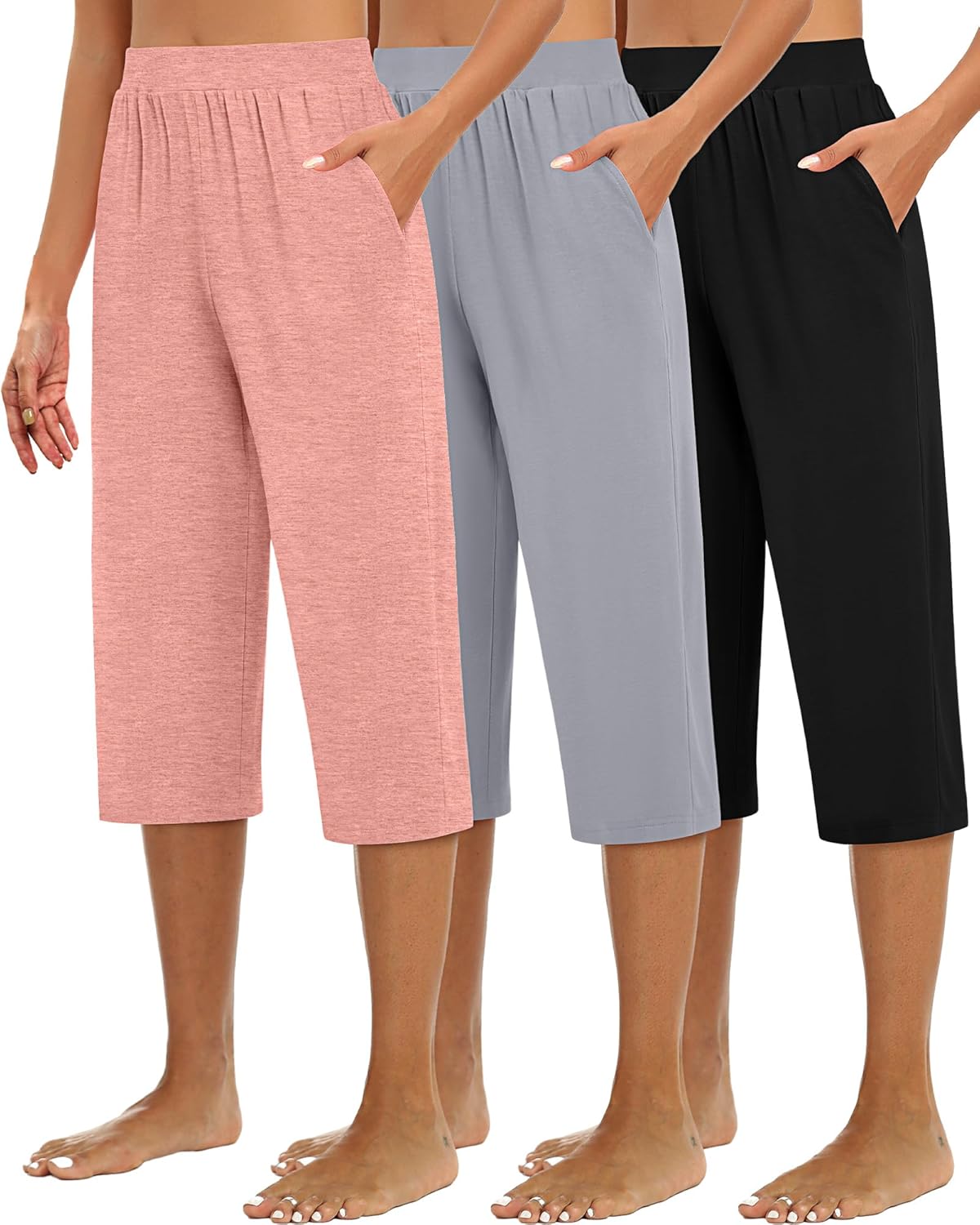 Huukeay Women's Capri Sweatpants: Cozy Wide Leg Cropped Pants