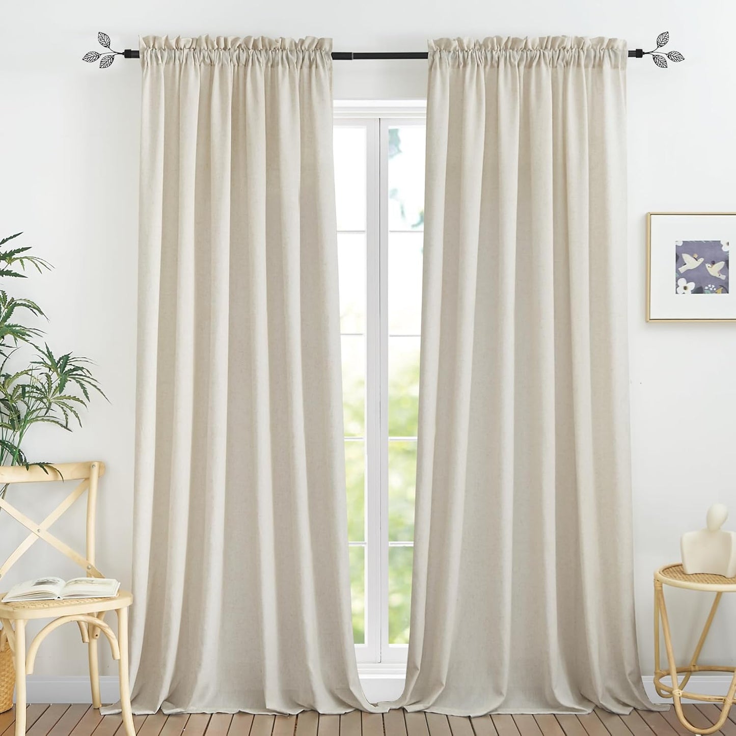 RYB HOME Linen Curtains 95 inches for Elegant Living Spaces