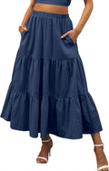 Womens Summer Boho Flowy Tiered A-Line Maxi Skirt - Elastic Waist